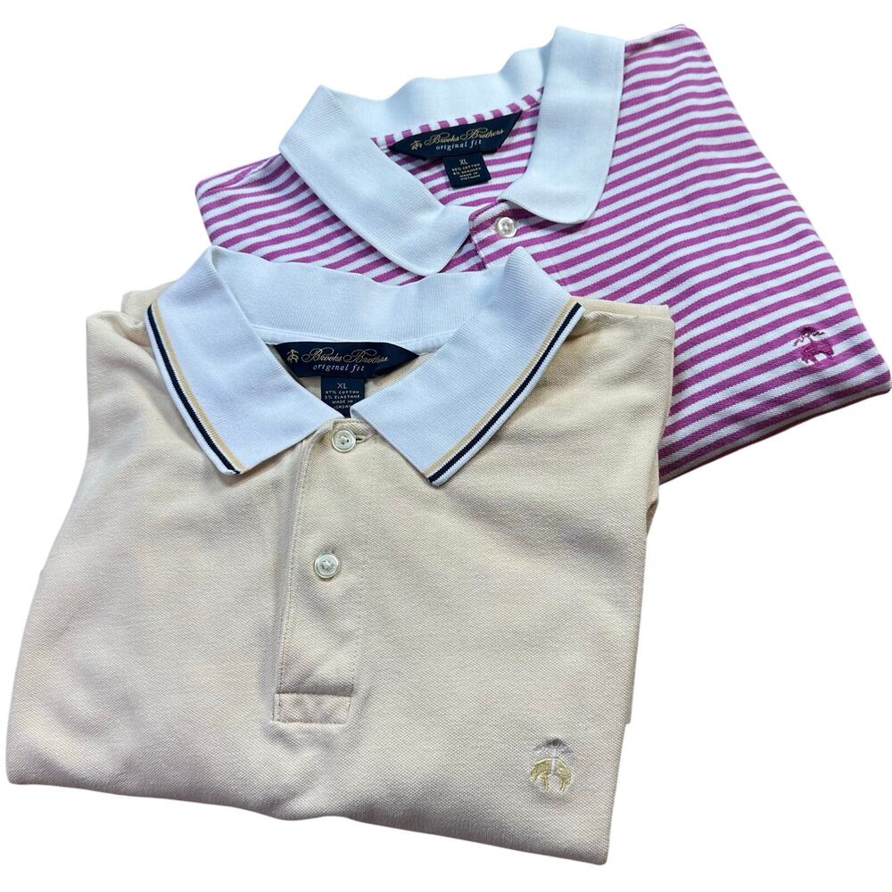 Brooks Bros (2) Men XL Stretch Original fit Polos elastane Spandex